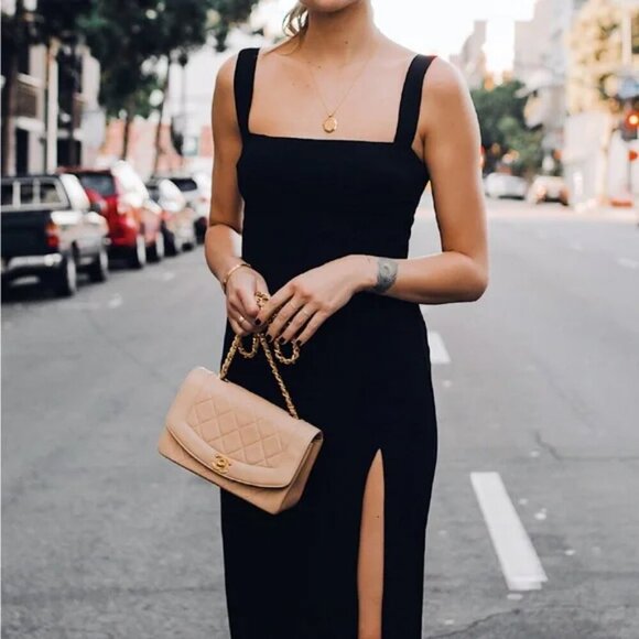 Aritzia Babaton 90's Slit Midi Dress Black Size 10 - Picture 2 of 12